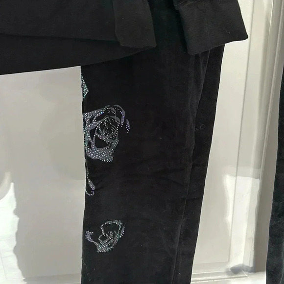 NWT BCBGMaxAzria Velvet Rhinestones Iridescent Roses Hoodie Track Suit 2-Piece - Picture 7 of 13